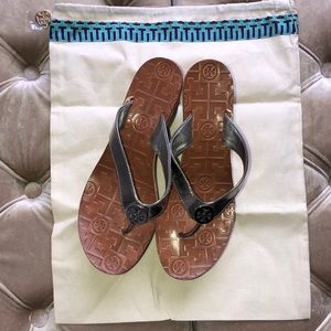 TORY BURCH THORA WEDGE SANDALS GUNMETAL SIZE 6